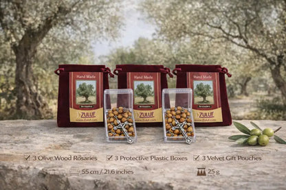 Olive wood rosary handmade in bethlehem – 21.6” catholic with metal crucifix includes velvet bag plastic gift box &