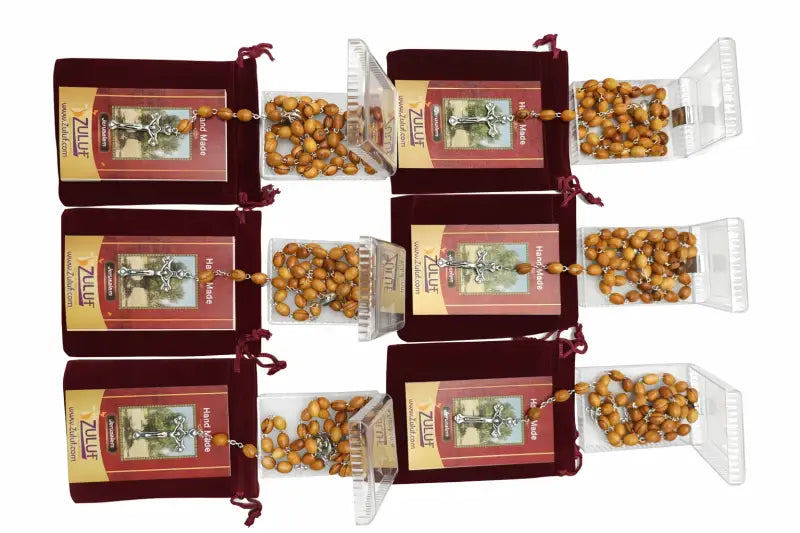 Olive wood rosary handmade in bethlehem – 21.6” catholic with metal crucifix includes velvet bag plastic gift box &