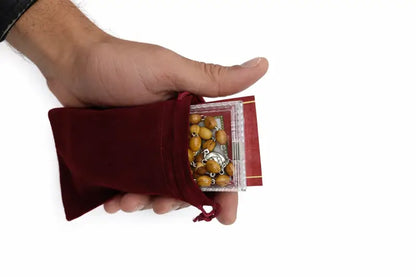 Olive wood rosary handmade in bethlehem – 21.6” catholic with metal crucifix includes velvet bag plastic gift box &