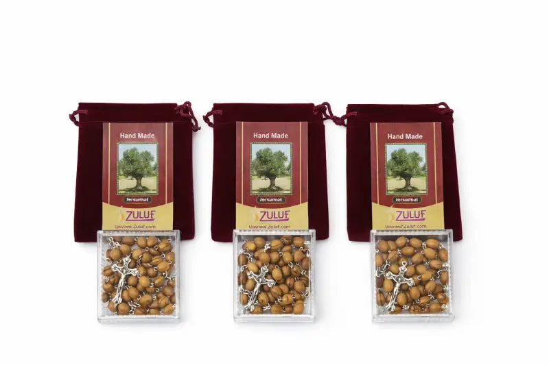 Olive wood rosary handmade in bethlehem – 21.6” catholic with metal crucifix includes velvet bag plastic gift box &