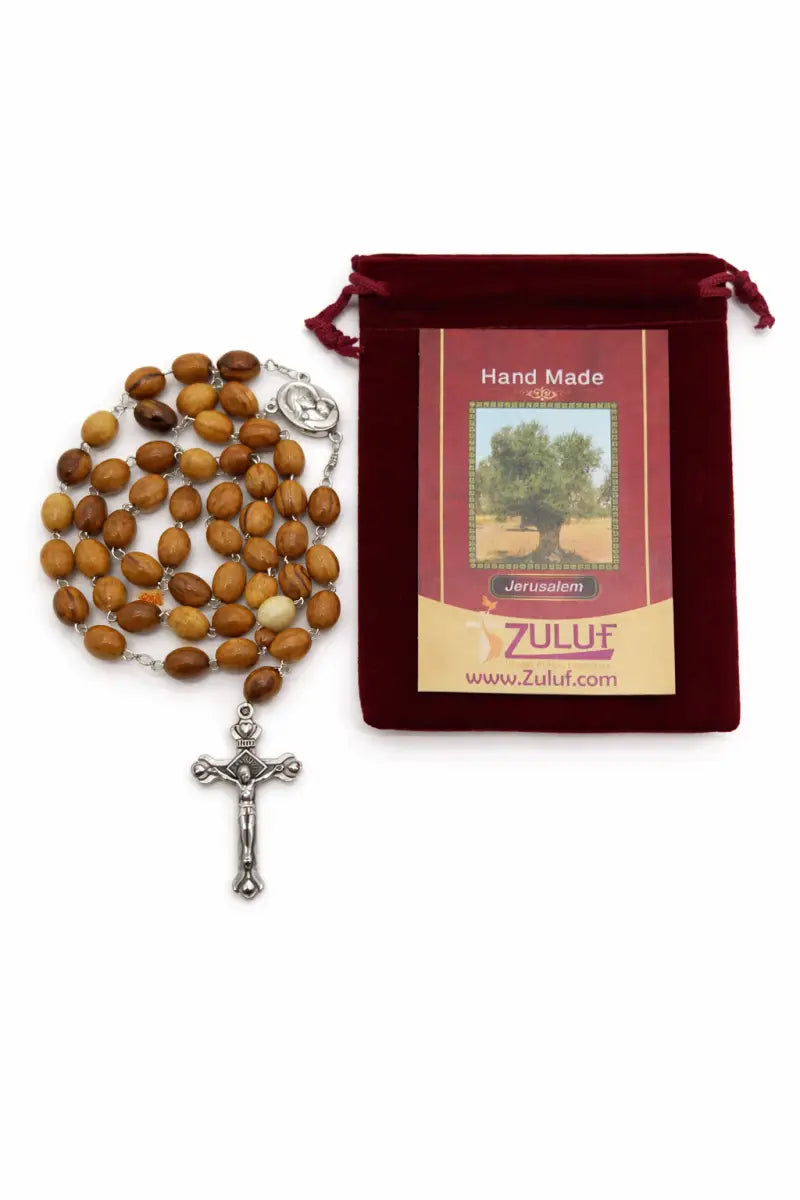 Olive wood rosary handmade in bethlehem – 21.6” catholic with metal crucifix includes velvet bag plastic gift box &