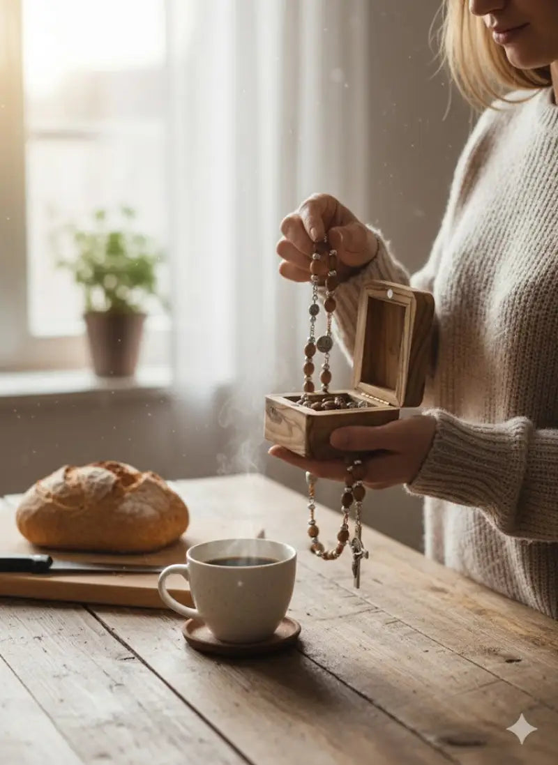 Olive wood rosary with metal crucifix & medals | classic prayer - rosaries