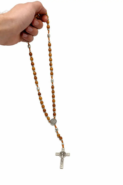 Olive wood rosary with metal crucifix & medals | classic prayer - rosaries