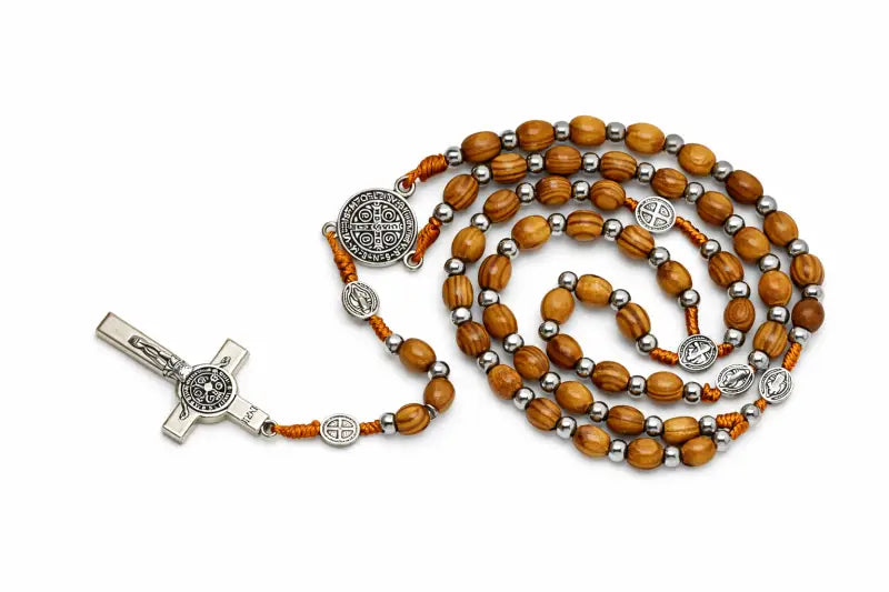 Olive wood rosary with metal crucifix & medals | classic prayer - rosaries