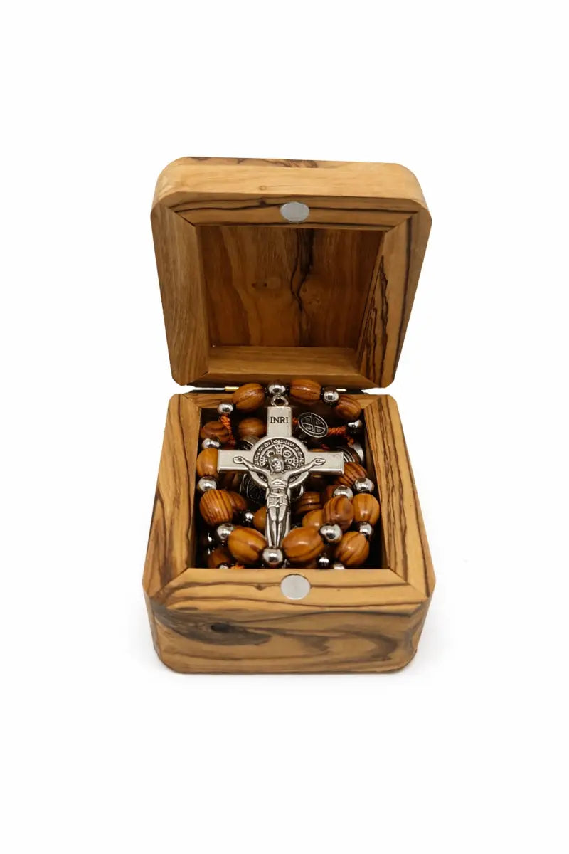 Olive wood rosary with metal crucifix & medals | classic prayer - rosaries