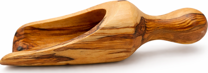 Handmade olive wood spice scoop from Bethlehem grain detail from Bethlehem Holy Land