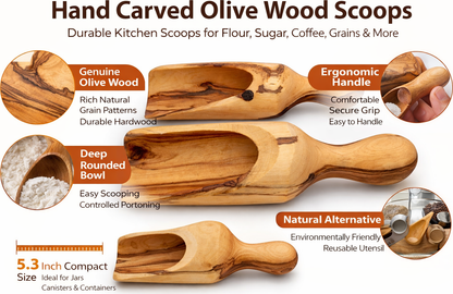 Handmade olive wood spice scoop from Bethlehem grain detail from Bethlehem Holy Land