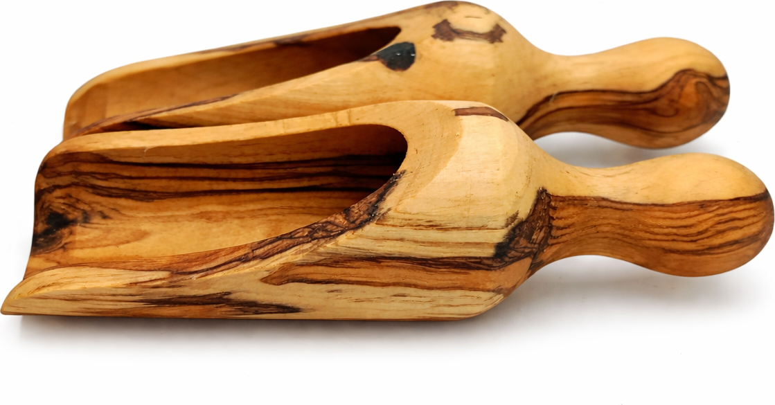 Handmade olive wood spice scoop from Bethlehem in hand size from Bethlehem Holy Land