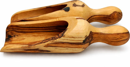 Handmade olive wood spice scoop from Bethlehem in hand size from Bethlehem Holy Land