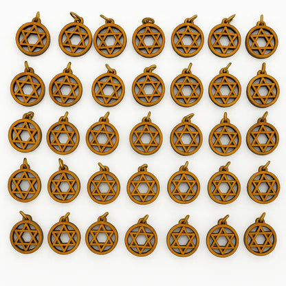 Olive wood star of david charms set 10 - 50 - charm