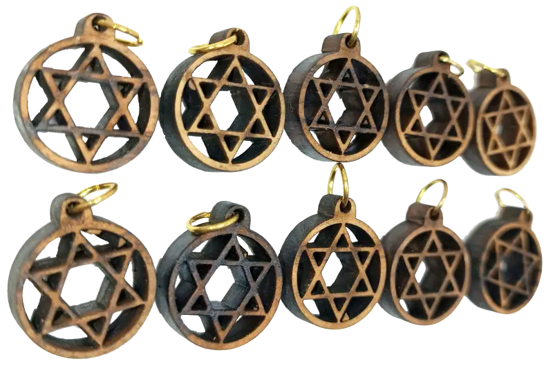 Olive wood star of david charms set 10 - charm