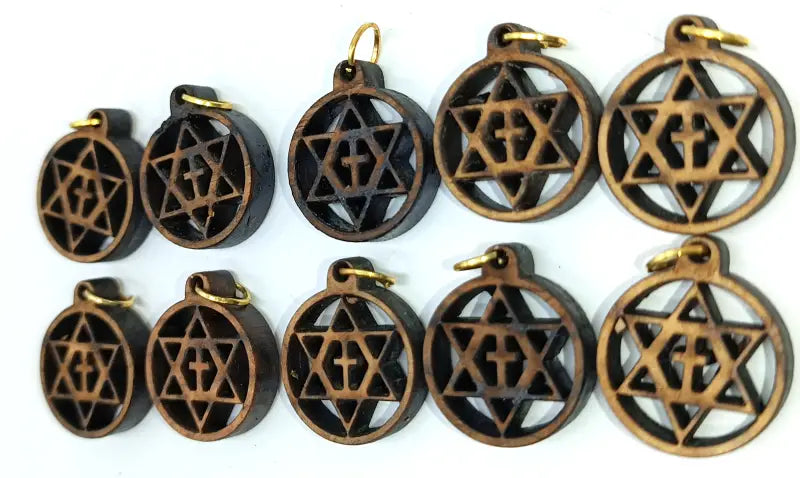 Olive wood star of david with cross charms faith unity set