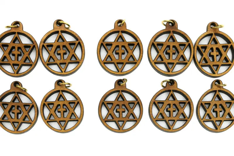 Olive wood star of david with cross charms faith unity set