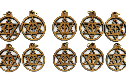 Olive wood star of david with cross charms faith unity set