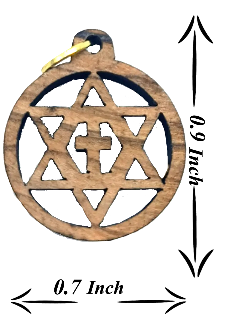 Olive wood star of david with cross charms faith unity set
