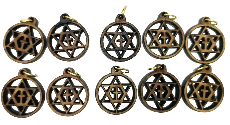 Olive wood star of david with cross charms faith unity set