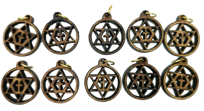 Olive wood star of david with cross charms faith unity set