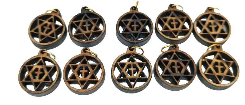 Olive wood star of david with cross charms faith unity set