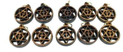Olive wood star of david with cross charms faith unity set