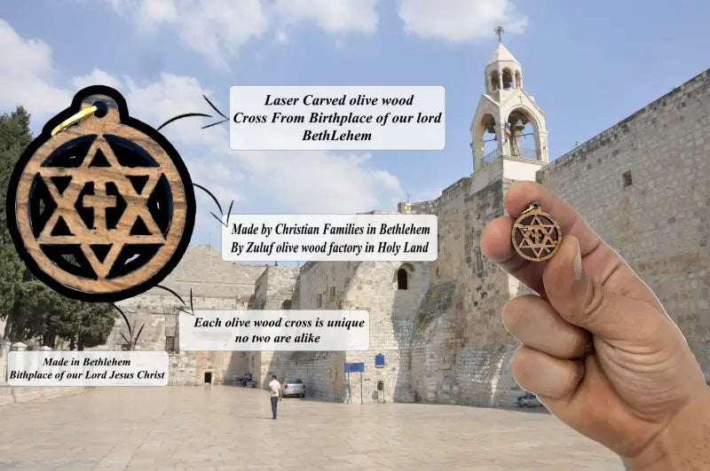 Olive wood star of david with cross charms faith unity set