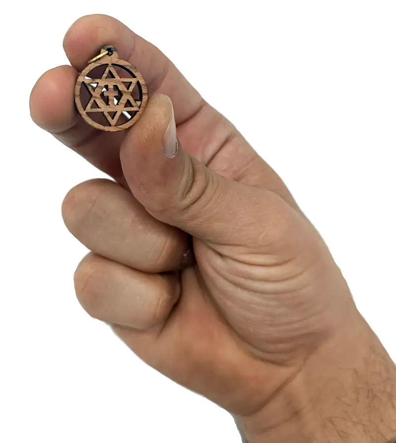 Olive wood star of david with cross charms faith unity set