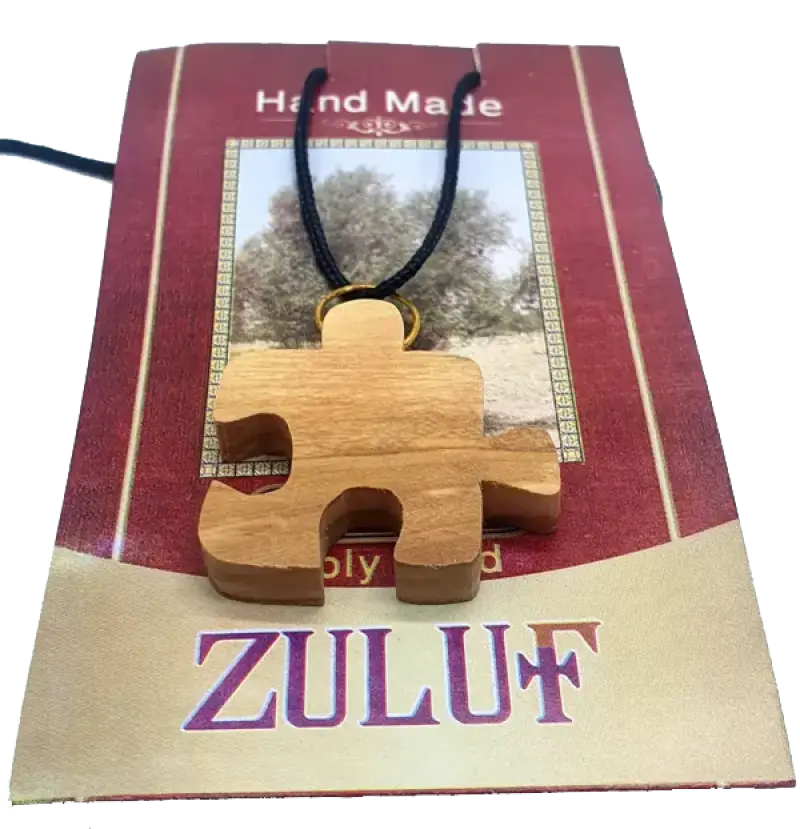 Olive wood two friends puzzle piece necklaces