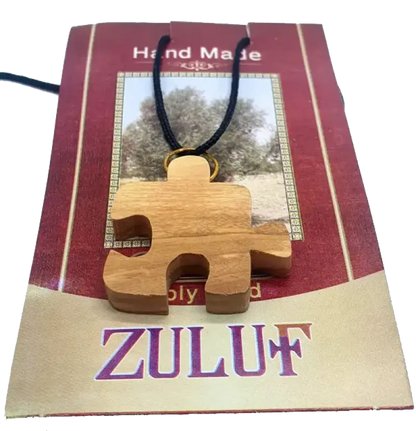Olive wood two friends puzzle piece necklaces
