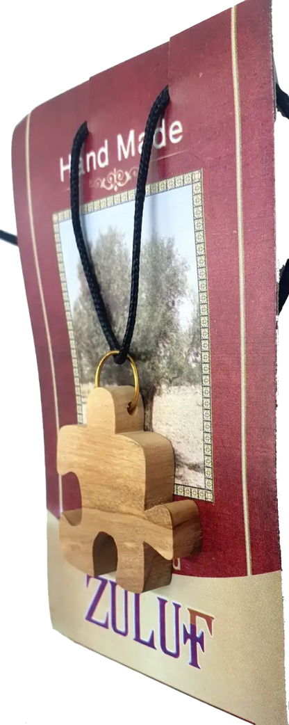 Olive wood two friends puzzle piece necklaces