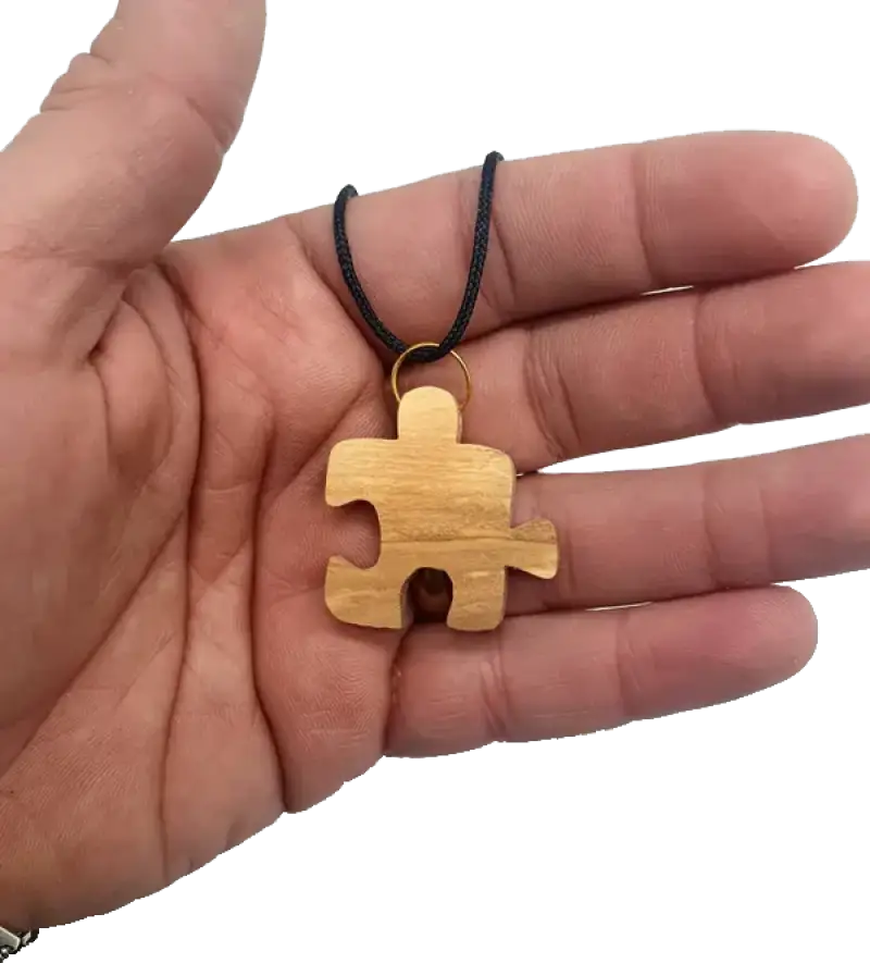 Olive wood two friends puzzle piece necklaces