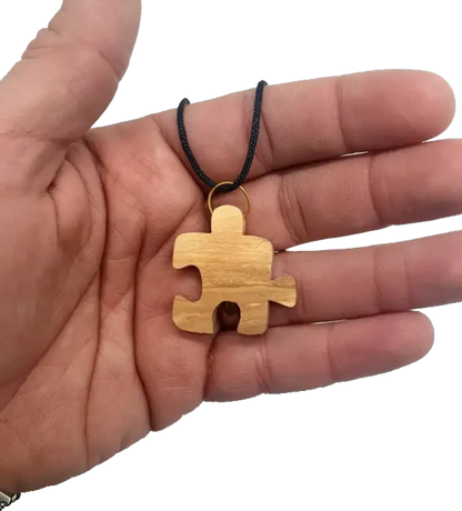 Olive wood two friends puzzle piece necklaces