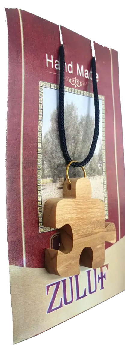 Olive wood two friends puzzle piece necklaces