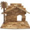 Oversized Olive Wood Nativity Stable from Bethlehem – Handcrafted Holy Land Manger with Star & Palm Tree