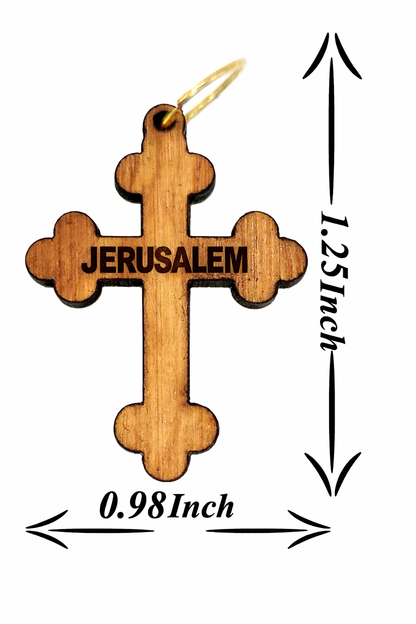 Engraved Jerusalem Wooden Cross Pendant – 1.25" x 0.98" Trefoil Faith Charm with Holy - Additional View 5