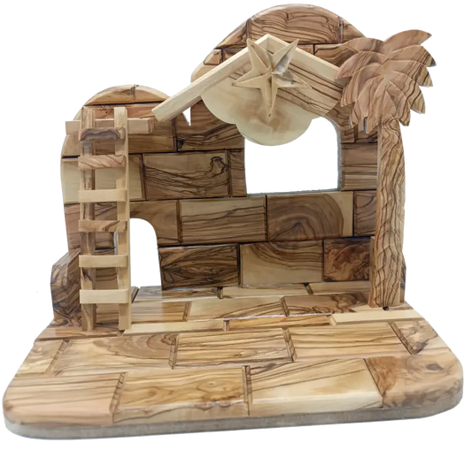 Premium hand-carved olive wood nativity scene from bethlehem – complete christmas set with 12 figurines & stable creche