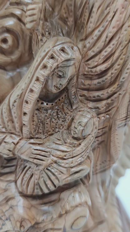 Hand-Carved Olive Wood Holy Family Statue from Bethlehem – Baby Jesus, Virgin Mary & Saint Joseph – Large Christian Nativity Sculpture