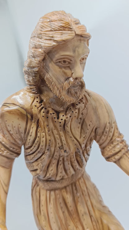 Hand Carved Olive Wood Jesus Saves Peter Statue | Handmade in Bethlehem, Holy Land — 14.8 Inch