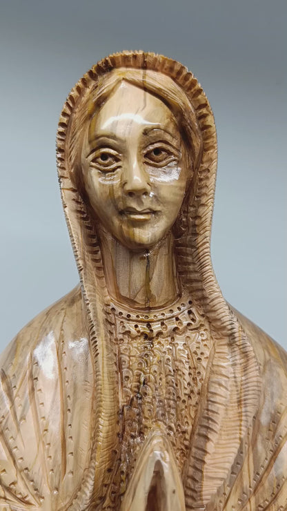 Large Hand-Carved Olive Wood Virgin Mary Statue from Bethlehem – 25.2" Handmade Holy Land Religious Sculpture