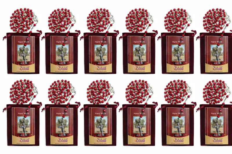 Red rosary with silver-tone chain – 47 cm lightly scented beads - 12 - rosaries