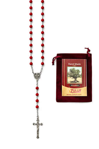 Red rosary with silver-tone chain – 47 cm lightly scented beads - rosaries