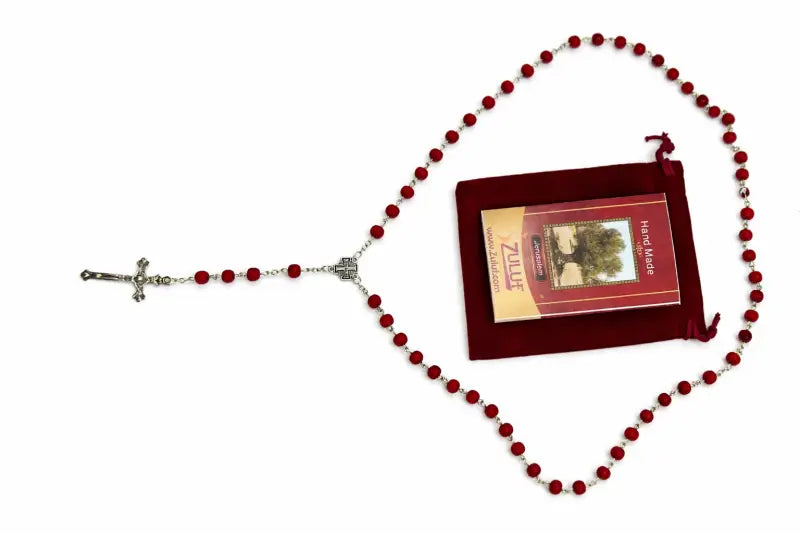 Red rosary with silver-tone chain – 47 cm lightly scented beads - rosaries