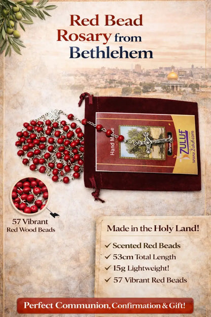 Red rosary with silver-tone chain – 47 cm lightly scented beads - rosaries