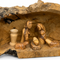 Rustic Nativity Set, Hand-Carved Olive Wood Bark Log Cave, Bethlehem 9.8 inch
