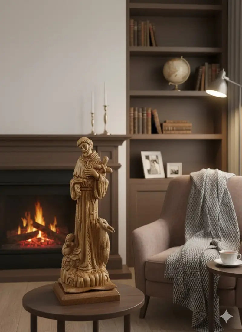 Saint francis of assisi olive wood statue – hand carved in bethlehem holy land christian figurine (18.1 x 6.7 5.9 in)