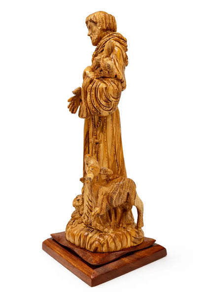 Saint francis of assisi olive wood statue – hand carved in bethlehem holy land christian figurine (18.1 x 6.7 5.9 in)