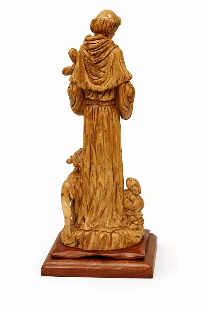 Saint francis of assisi olive wood statue – hand carved in bethlehem holy land christian figurine (18.1 x 6.7 5.9 in)