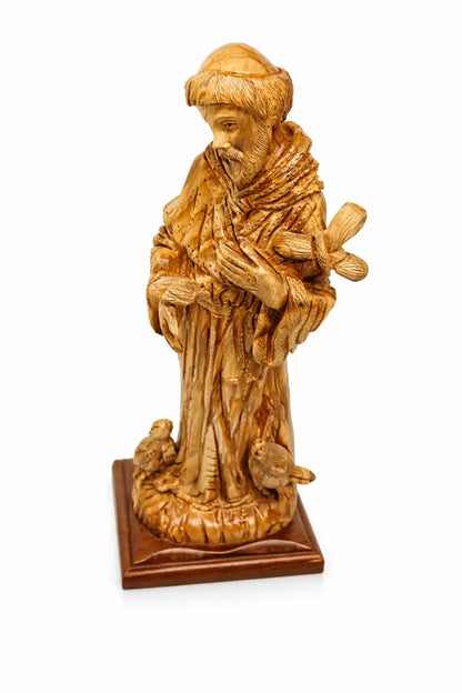 Saint francis of assisi olive wood statue – hand carved in bethlehem holy land christian figurine (18.1 x 6.7 5.9 in)