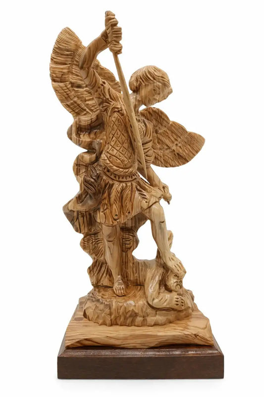Saint michael the archangel hand carved olive wood statue from bethlehem holy land - figures