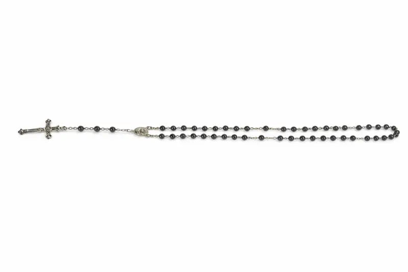 Set of 3 hematite rosary beads handmade in jerusalem – catholic with silver-tone crucifix 19.7” prayer includes velvet