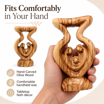 Small hand carved Holy Family figurine in olive wood