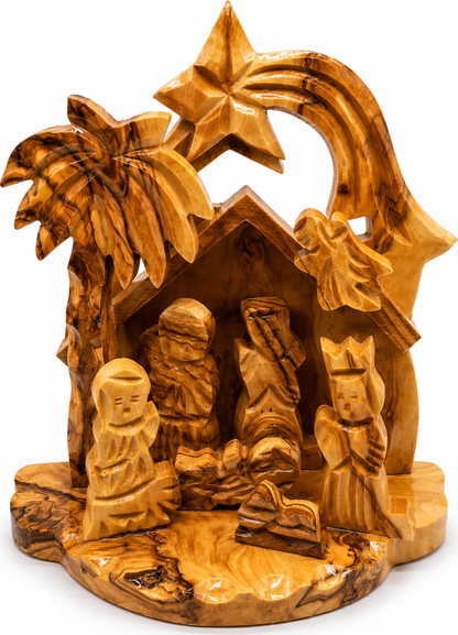 Hand Carved Small Nativity Scene, Olive Wood Nativity Set with Stable from Bethlehem, hand carved olive wood from Bethlehem